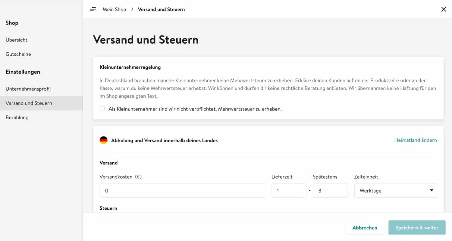 Die Shop Einstellungen bei Jimdo sind übersichtlich und sehr einfach