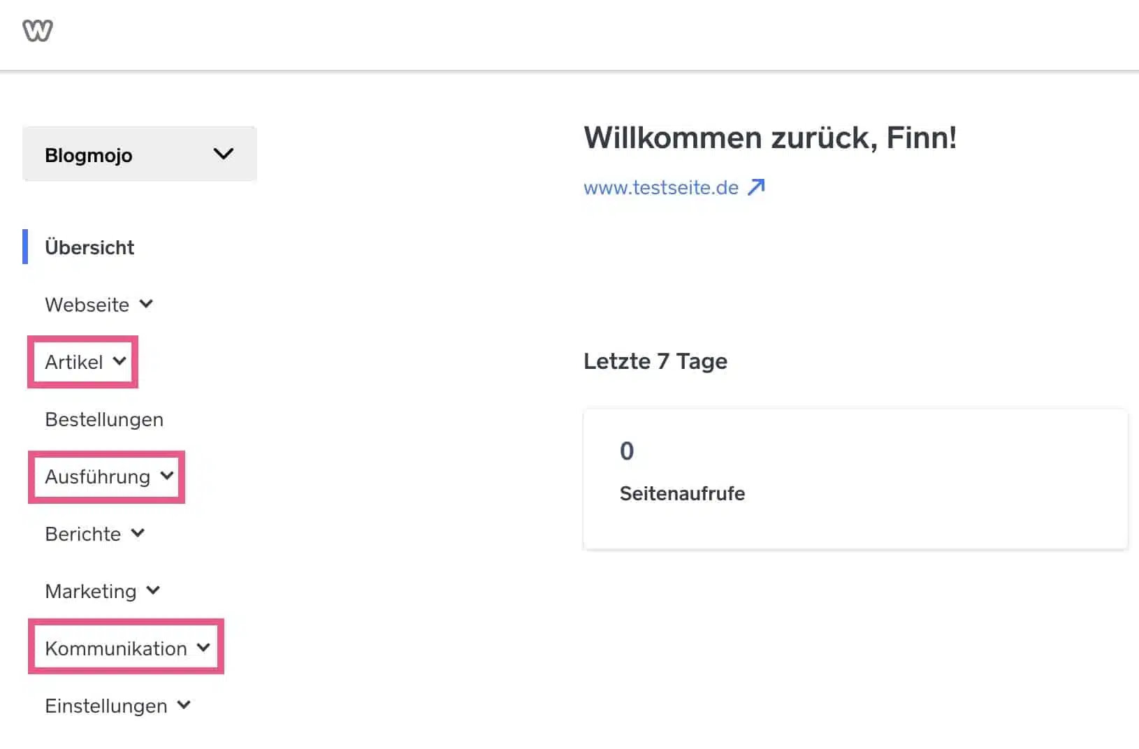Schlecht übersetzte oder unklare Menüpunkte bei weebly