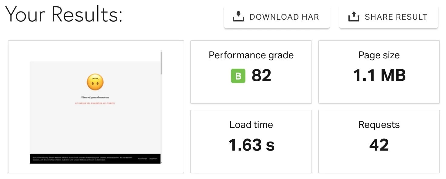 Absolute Ladezeit von Squarespace