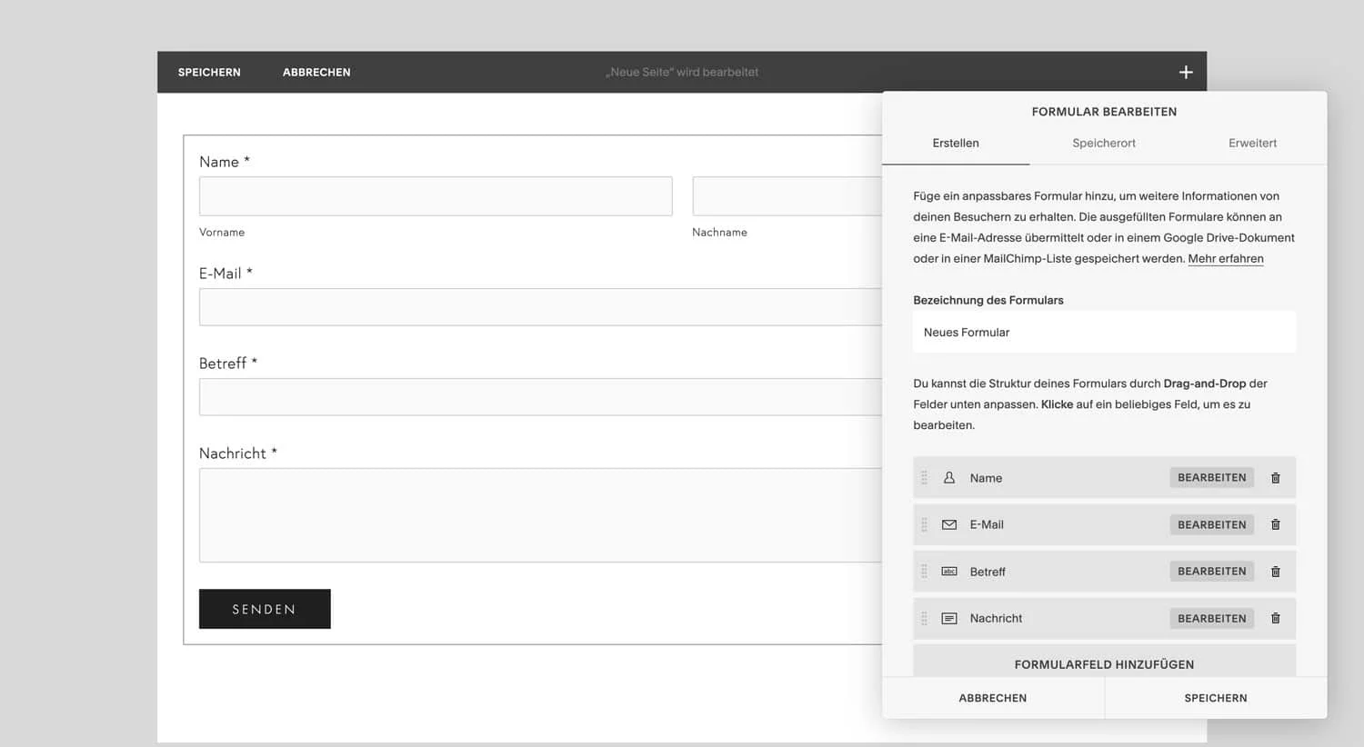 Du kannst mit dem Squarespace Baukasten ein tolles Kontaktformular einpflegen