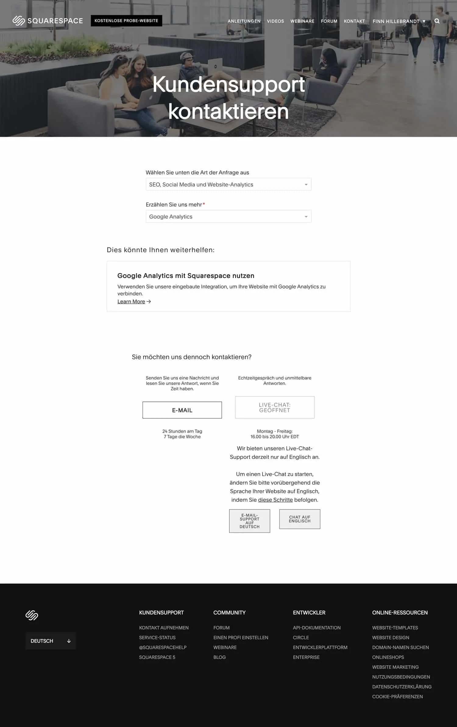 Squarespace bietet dir einen hervorragenden Support