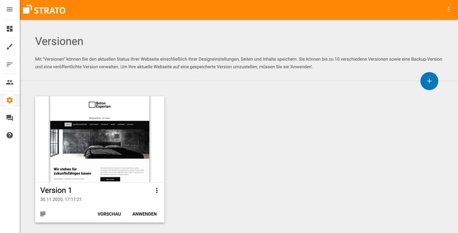 Du kannst mit dem Baukasten verschiedene Versionen deiner Website speichern