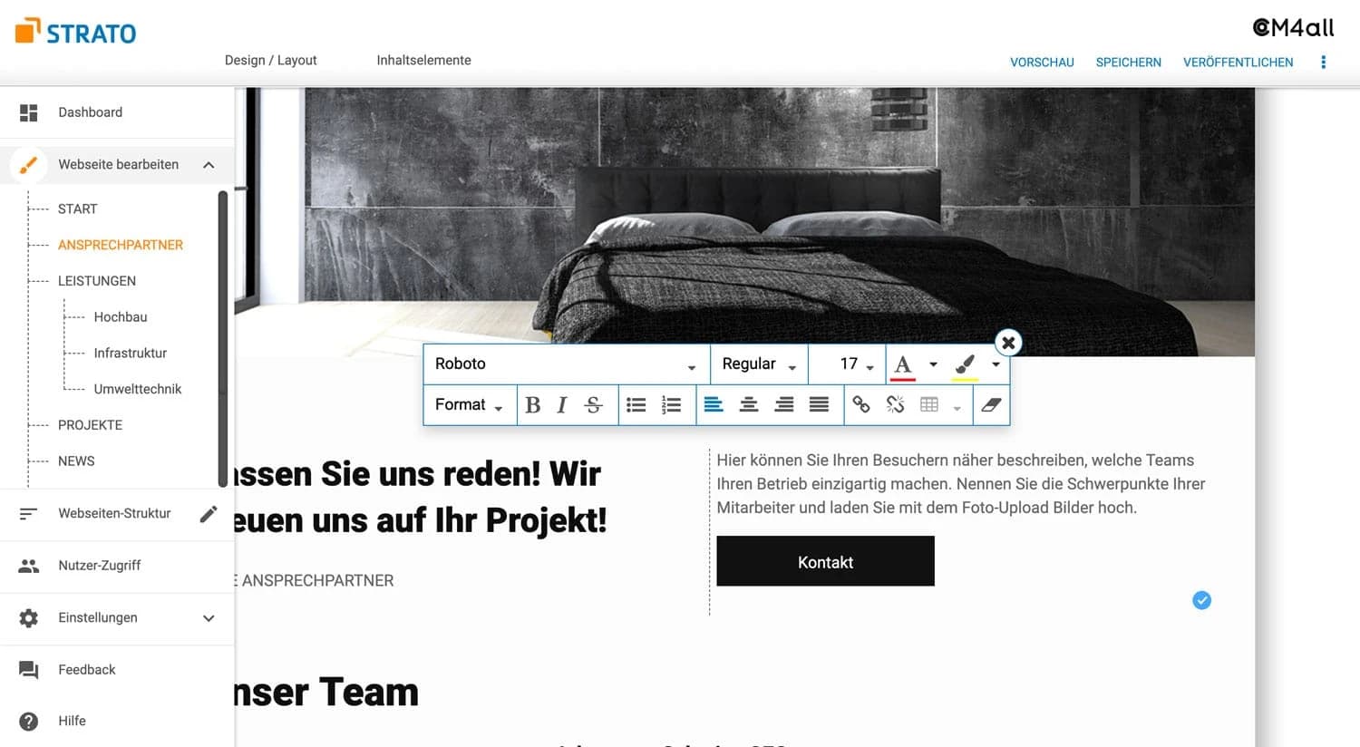 Strato überzeugt durch einen wirklich sehr tollen Drag & Drop Builder bei seinem Baukasten
