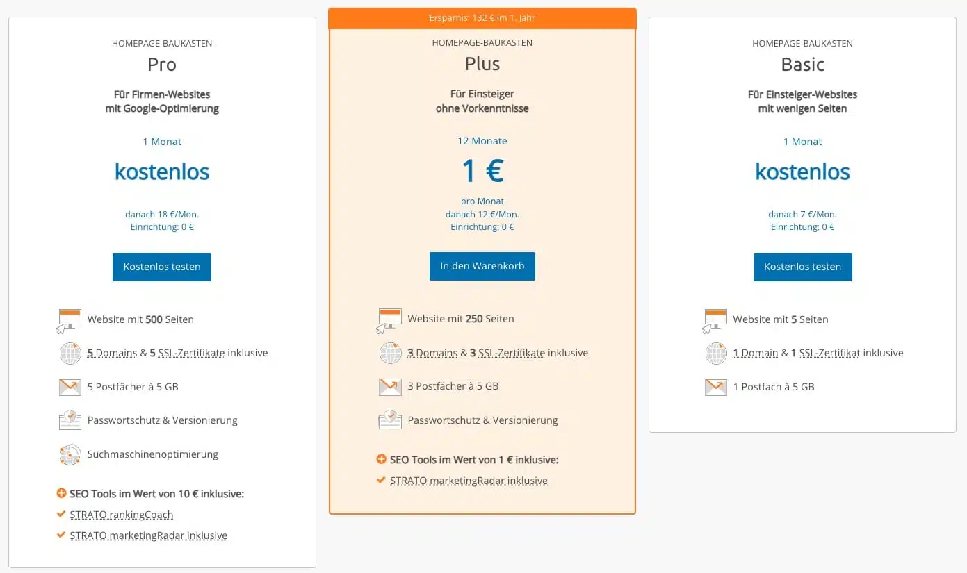 Strato gewährt dir bei den verschiedenen Tarifen kostenlose Testmonate