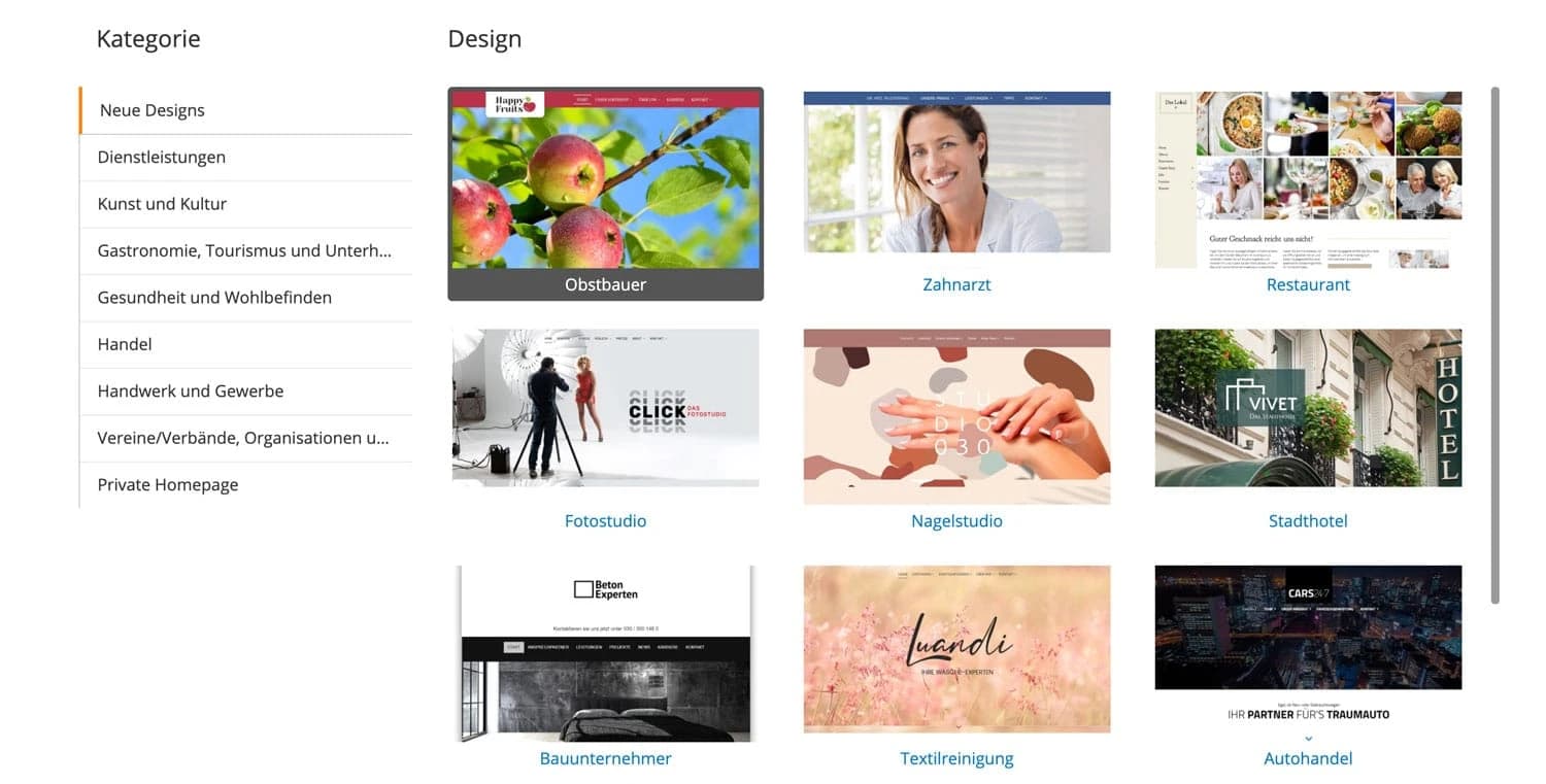 Die Template Auswahl beim Strato Homepage Baukasten ist wirklich toll