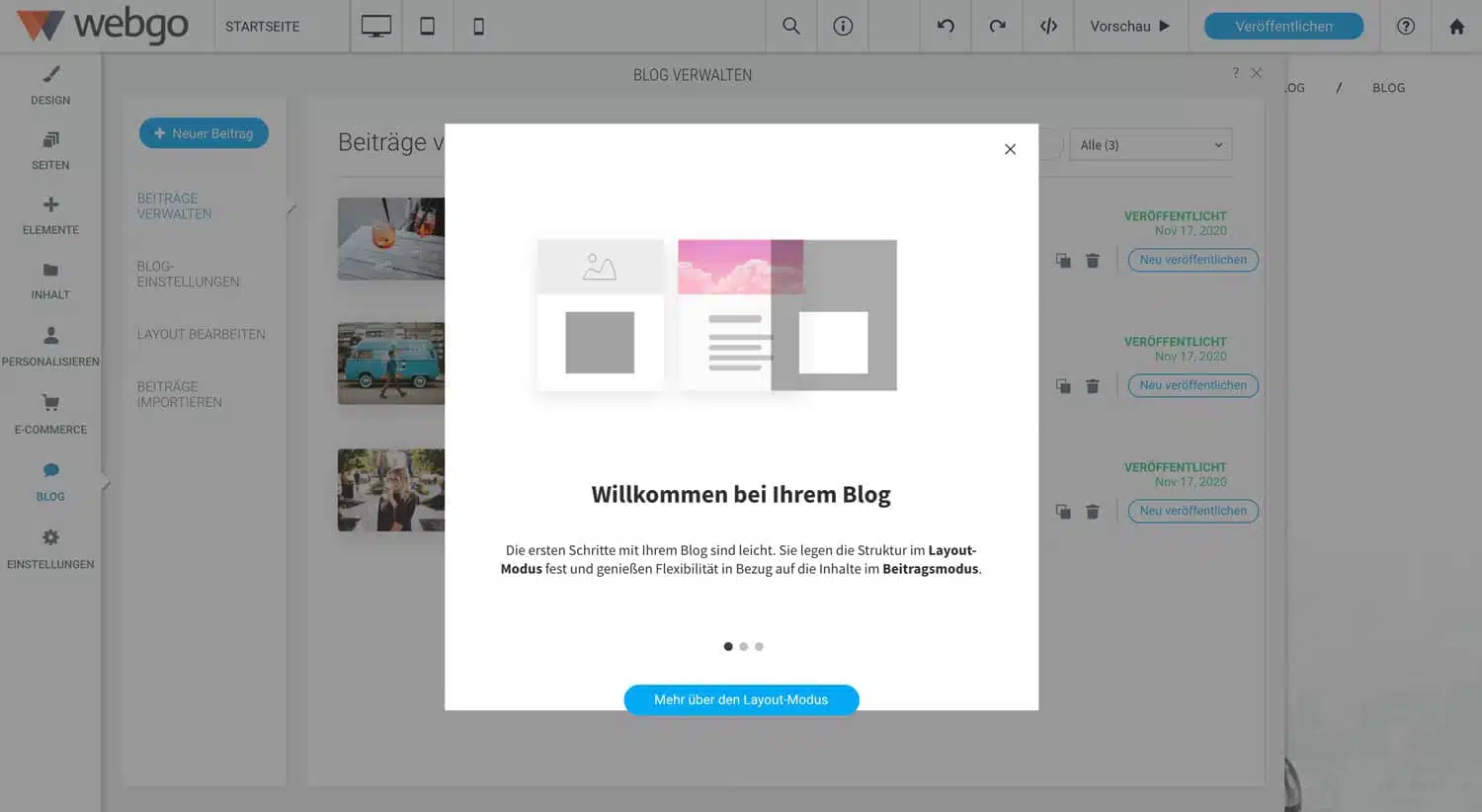 Die Blog Funktion des webgo Homepage-Baukastens ist nicht wirklich gut