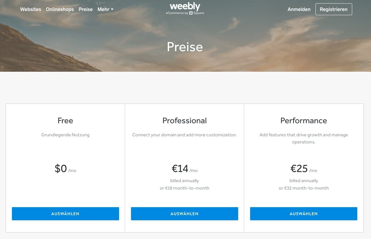 Weebly bietet dir verschiedene Preismodelle an