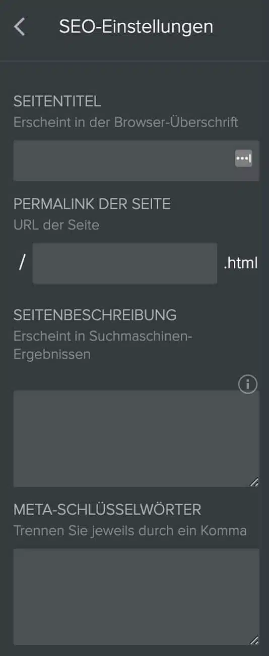 Du kannst direkt in Weebly SEO Einstellungen einer Website verändern