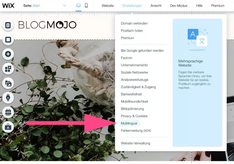 Bei Wix kannst du mühelos eine mehrsprachige Website erstellen