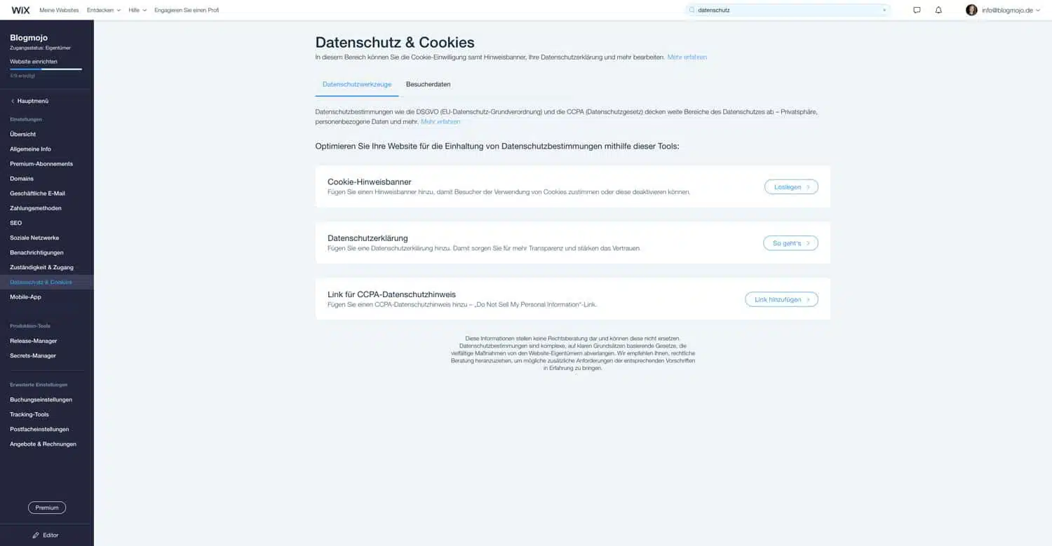 Im Backend hast du unter Datenschutz sehr viele Möglichkeiten