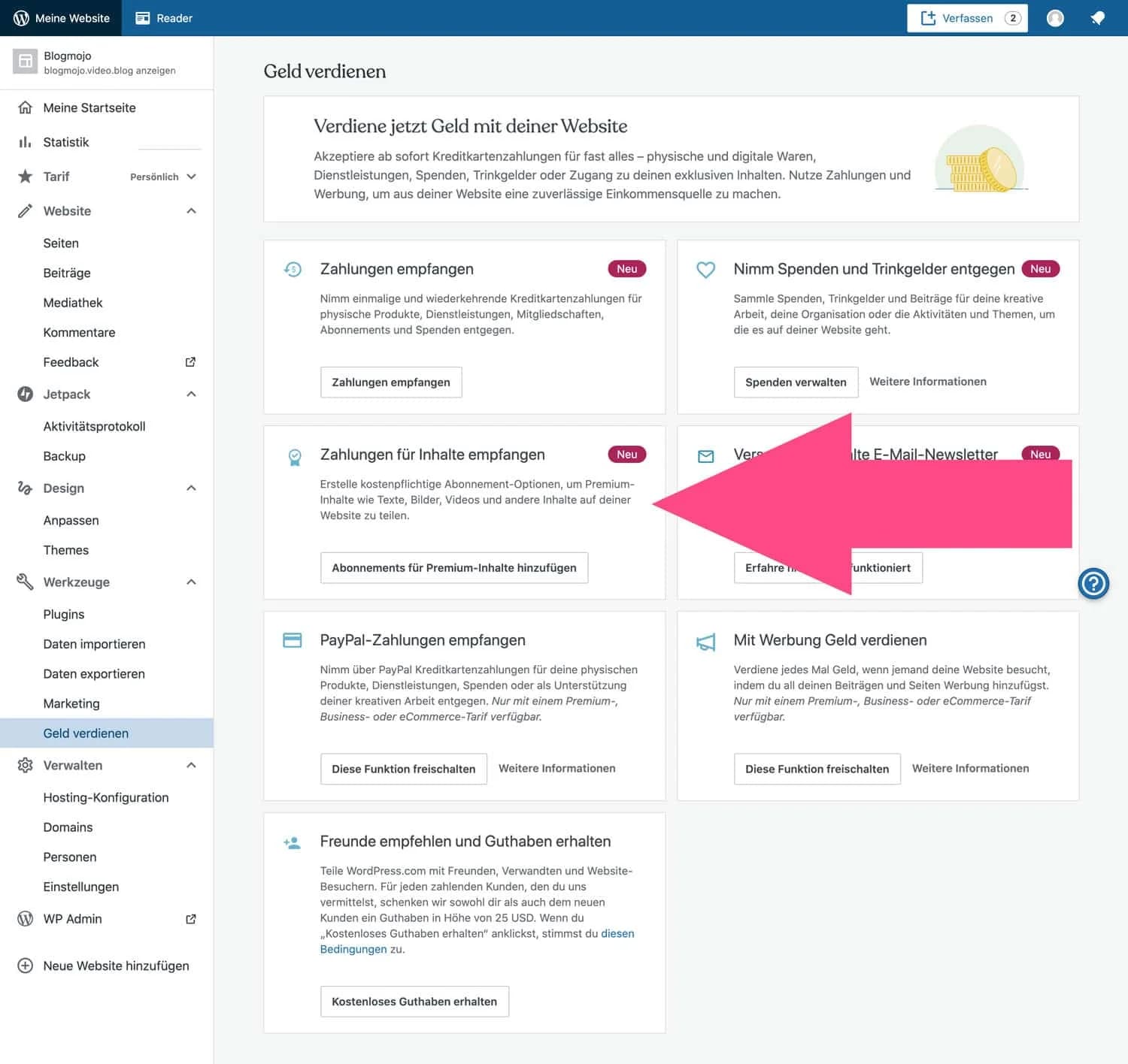 Du kannst bestimmte Seiten in WordPress.com schützen und nur gegen Bezahlung freischalten