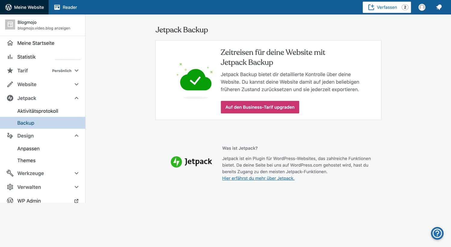 Mit Jetpack kannst du unter WordPress.com relativ simpel Backups erstellen