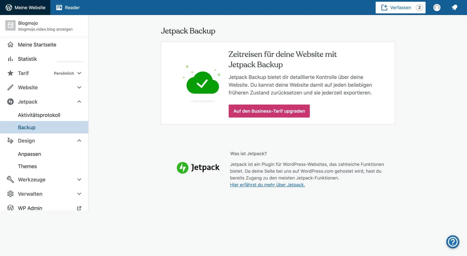 Mit Jetpack kannst du unter WordPress.com relativ simpel Backups erstellen