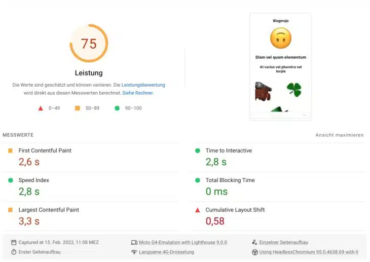 WordPress.com Core Web Vitals PageSpeed Insights