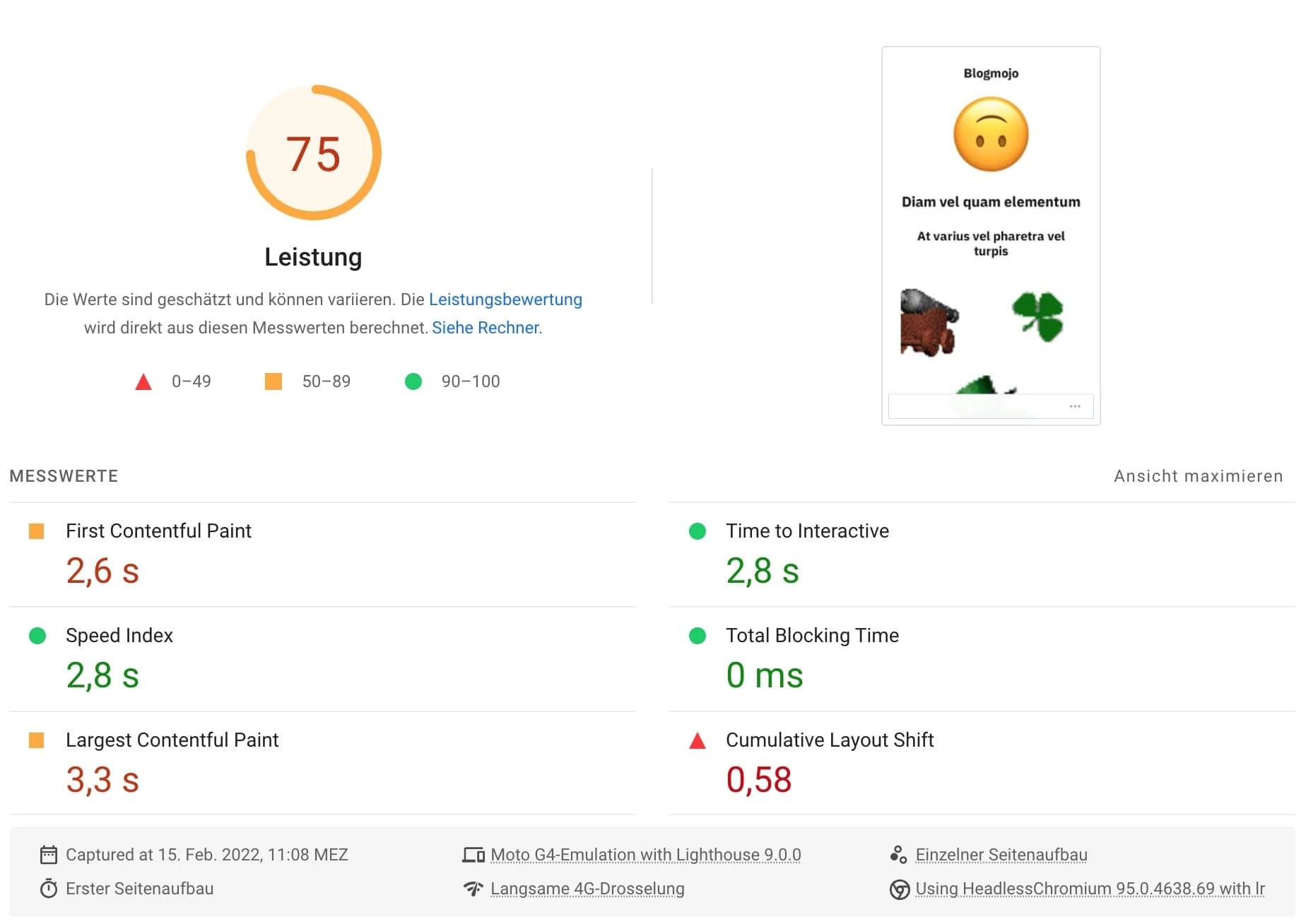 WordPress.com Core Web Vitals PageSpeed Insights