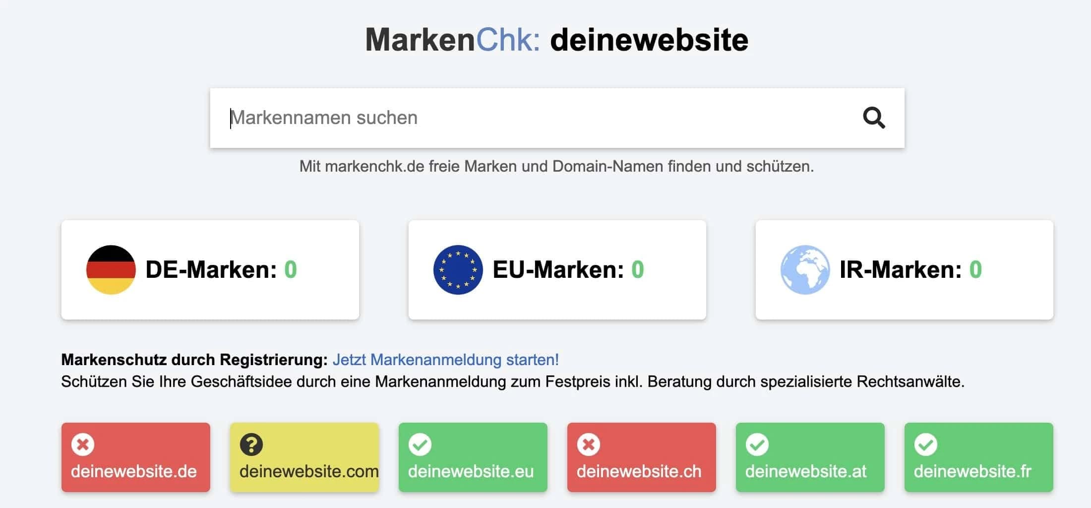 Domain auf Verfügbarkeit und Markennamen überprüfen