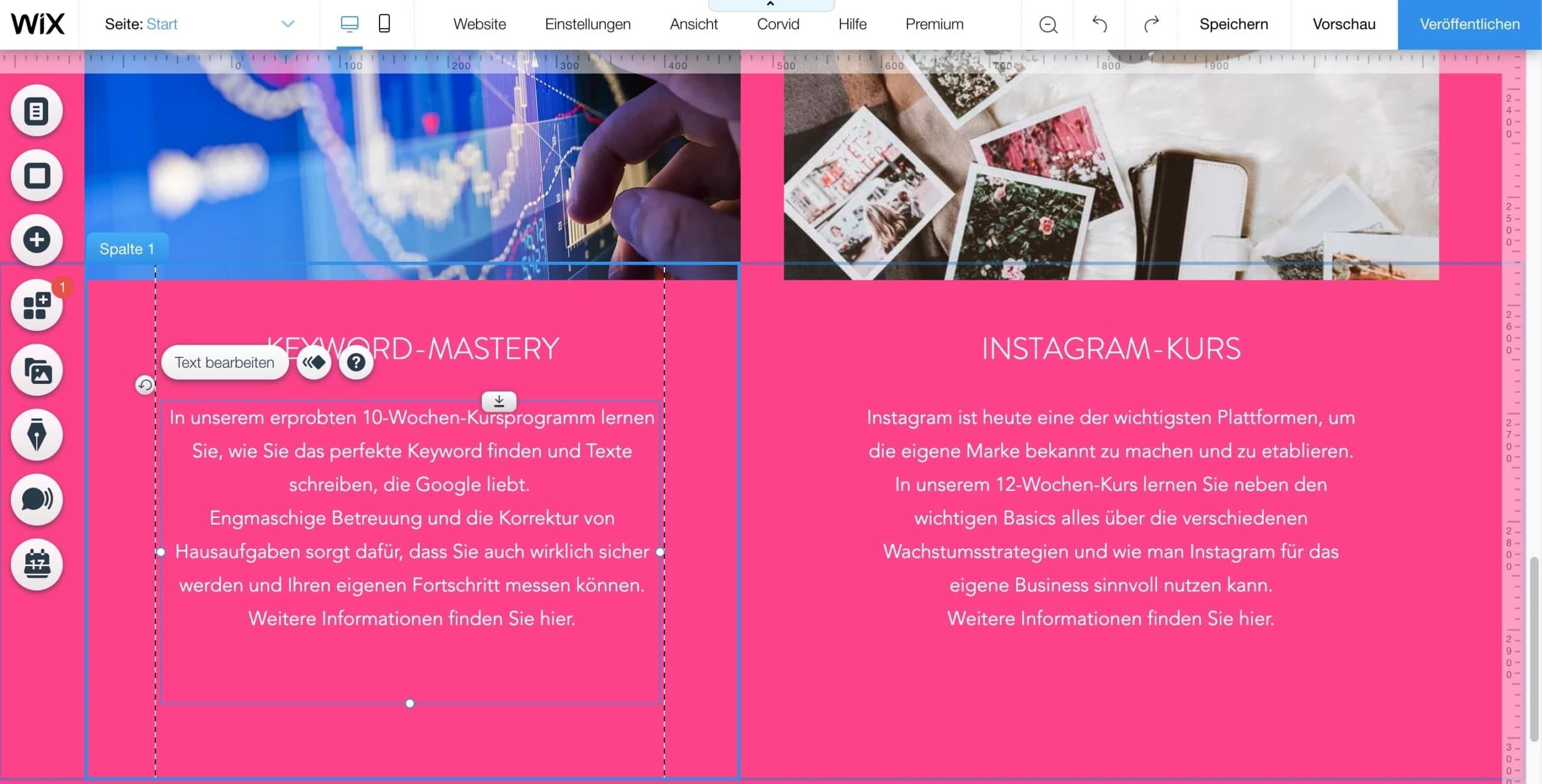 Website per Drag & Drop im Wix-Editor bearbeiten