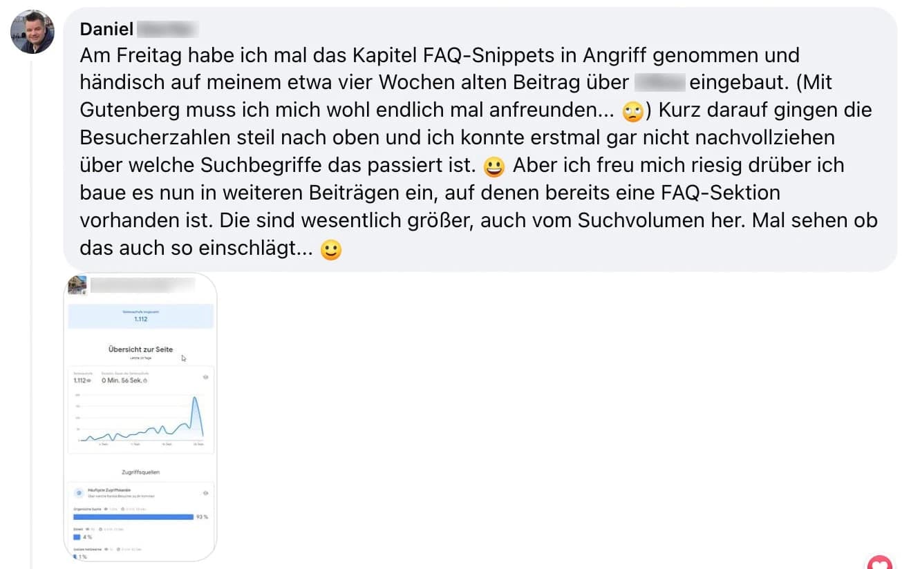 FAQ-Snippet-Anzeige in der Google-Suche nach wenigen Tagen