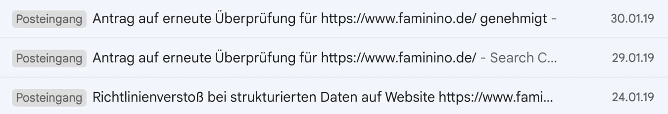 Google-Benachrichtigung: Manuelle Massnahme innerhalb eines Tages behoben