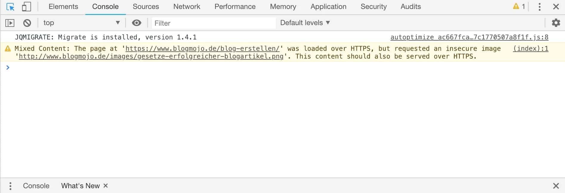 Mixed Content in den Chrome Developer Tools