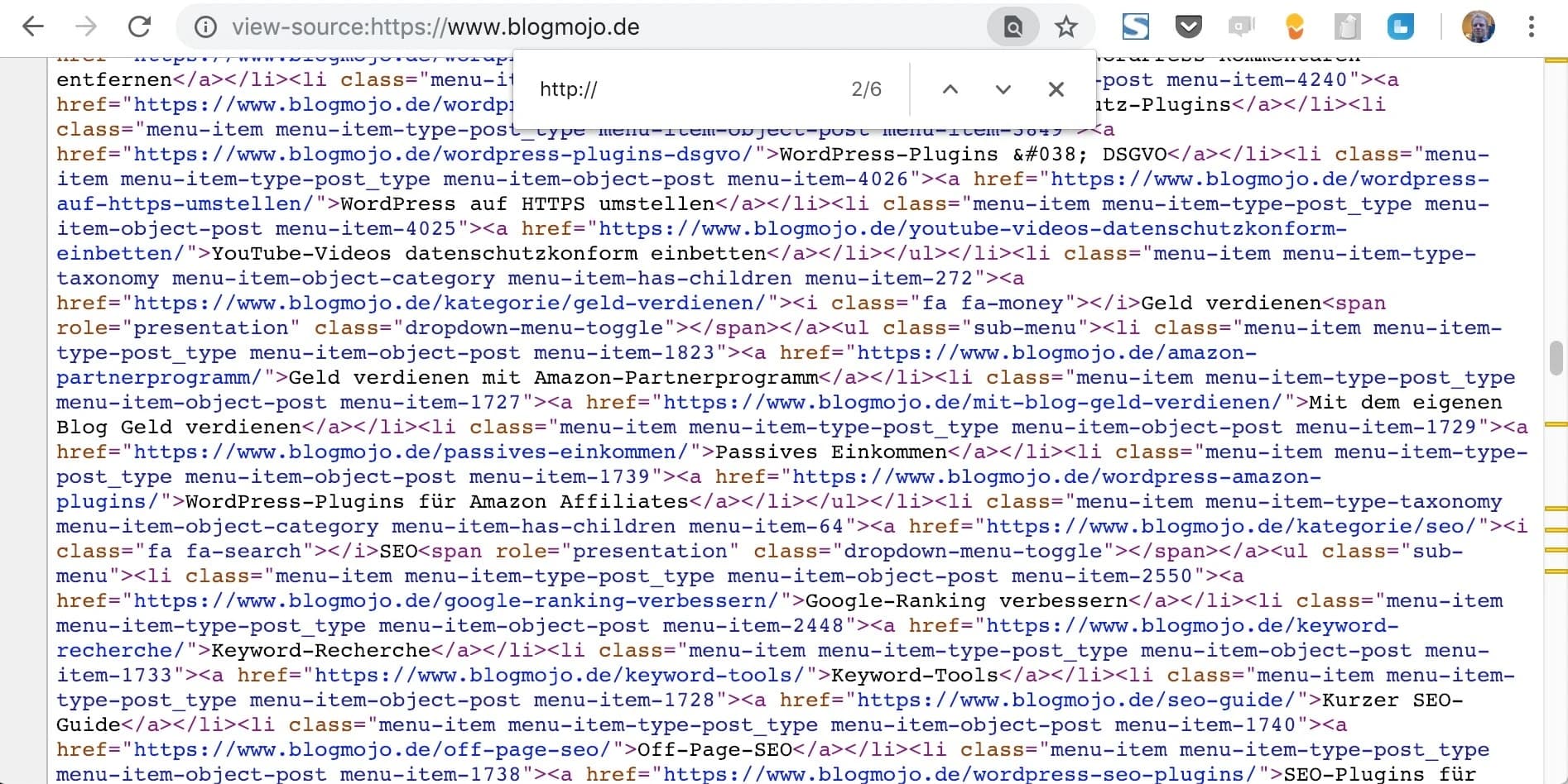 Quelltext nach HTTP untersuchen