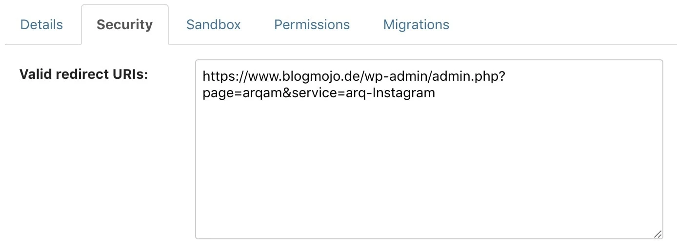 Valid Redirect URIs bei Instagram