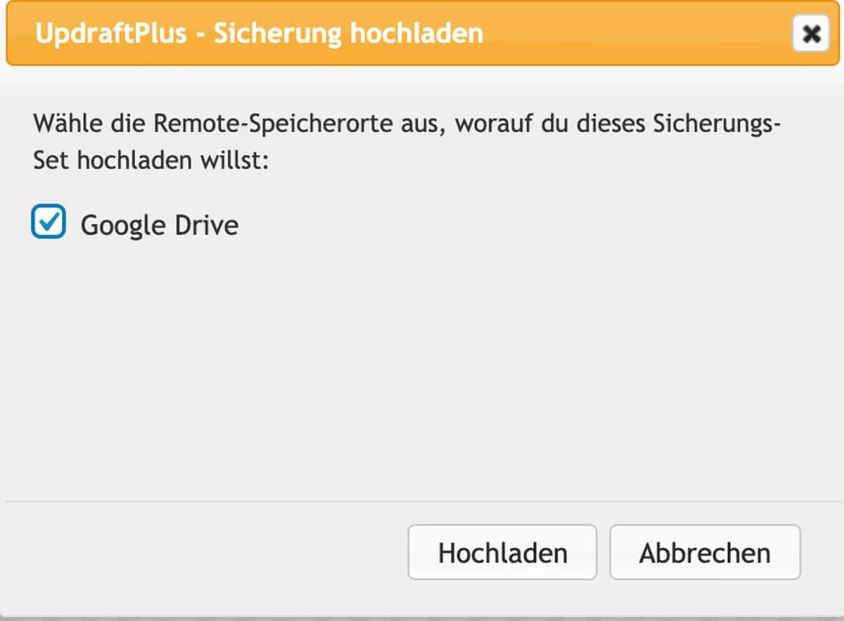 In UpdraftPlus kannst du externe Backups hochladen und wiederherstellen