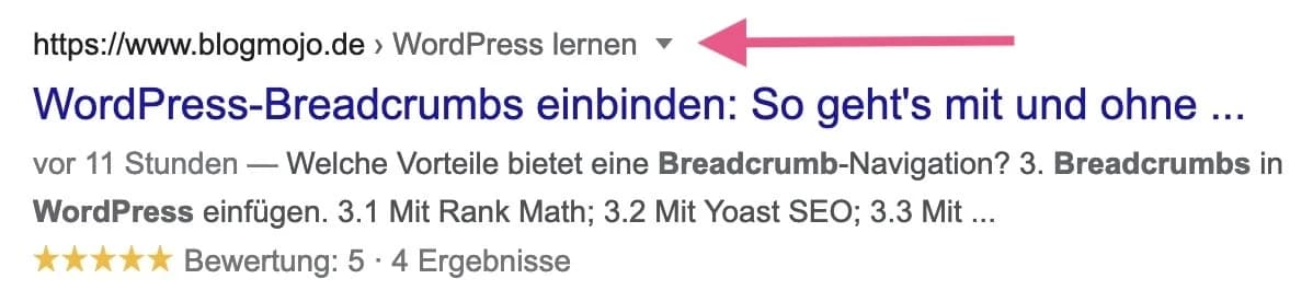 Breadcrumb-Pfad in den Google-Suchergebnissen anstelle der URL