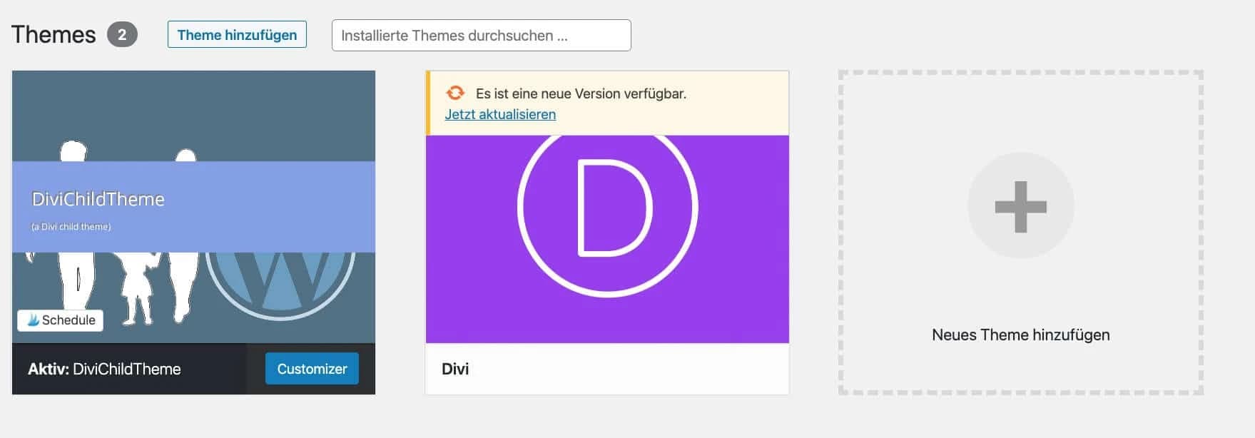 Du kannst sofort überprüfen, ob ein Child Theme erfolgreich erstellt wurde, indem du einen Blick unter Einstellungen > Themes wirfst