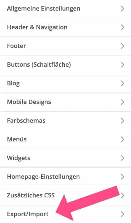 WordPress Customizer mit Import/Export Funktion