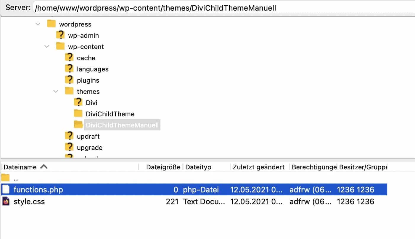 Fertige Ordner des Child-Themes.