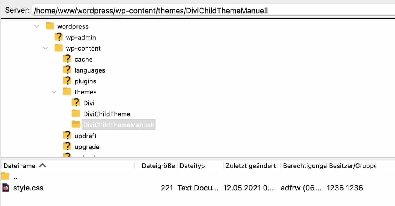 Die fertige style.css lädst du in das Standard-Verzeichnis deines Themes hoch.