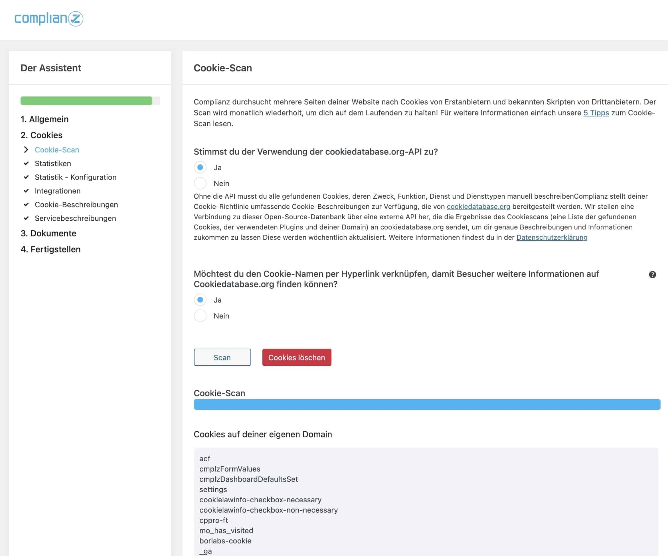 Cookie-Scan mit Complianz