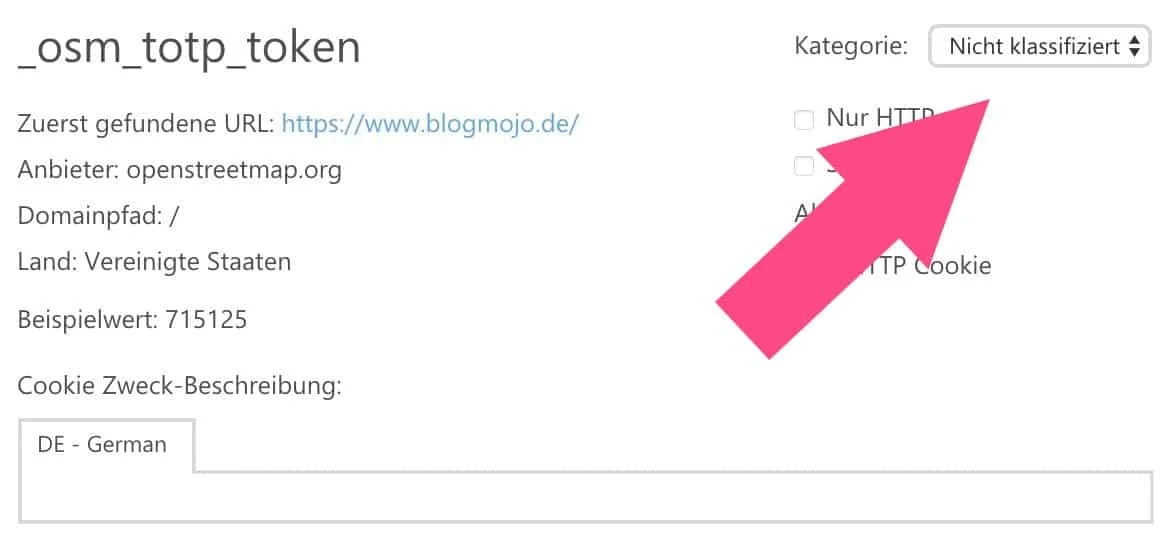 Nicht klassifiziertes Cookie bei Cookiebot