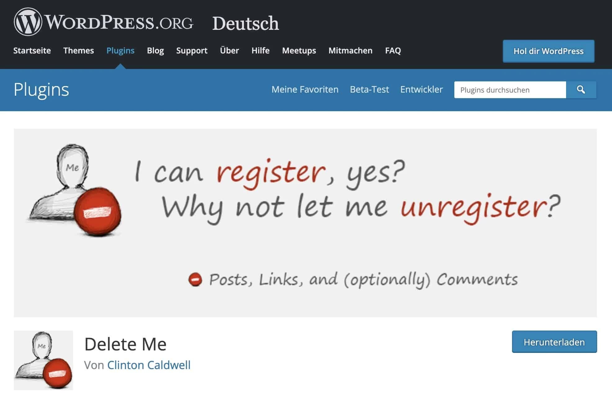 Delete Me Plugin für WordPress zur Kontolöschung durch Nutzer