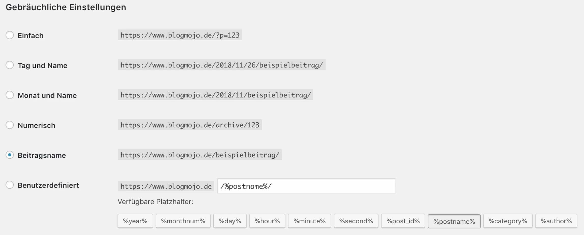 Beste Permalink-Einstellungen für SEO in WordPress