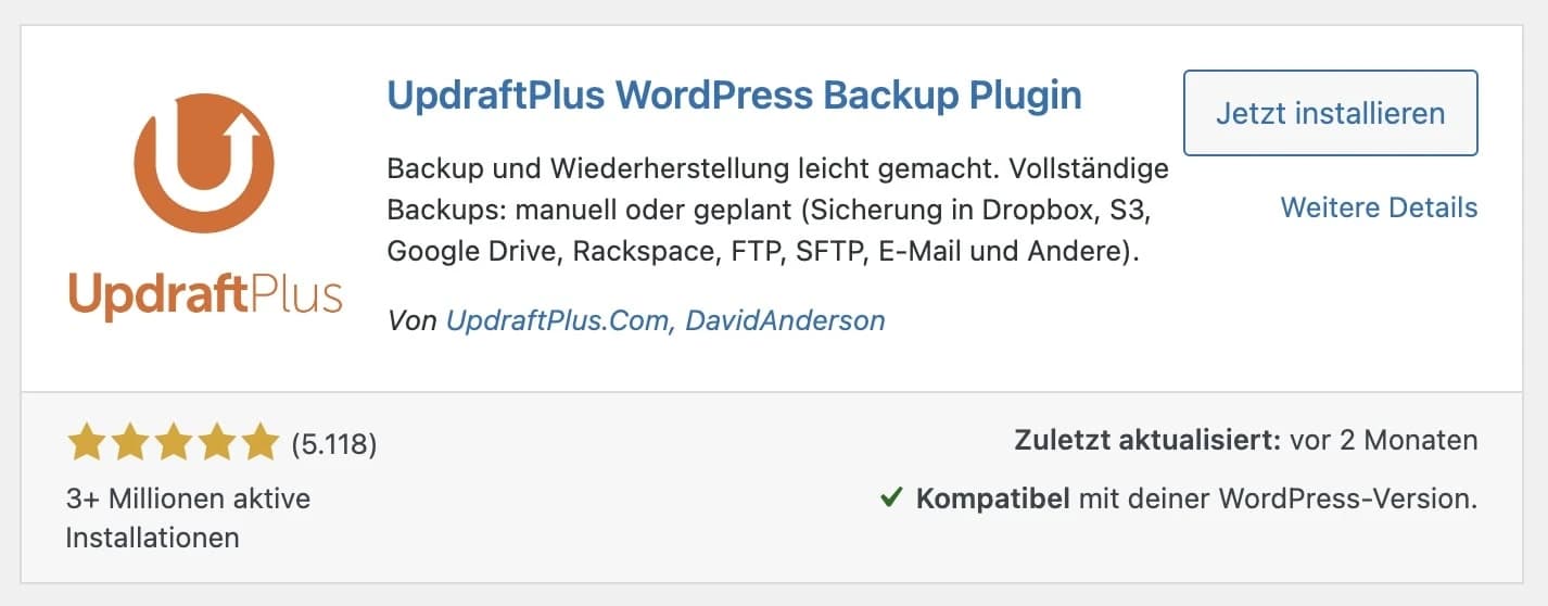 UpdraftPlus ist das Backup-Plugin meiner Wahl