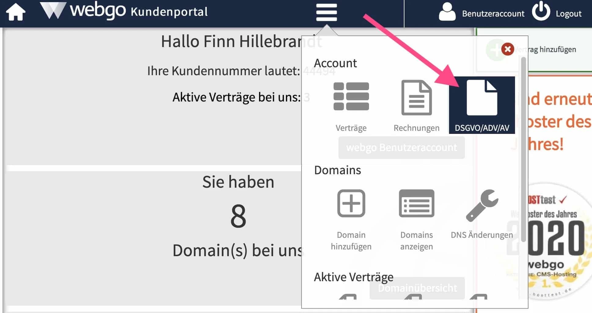AV-Verträge im webgo-Kundenportal abschließen