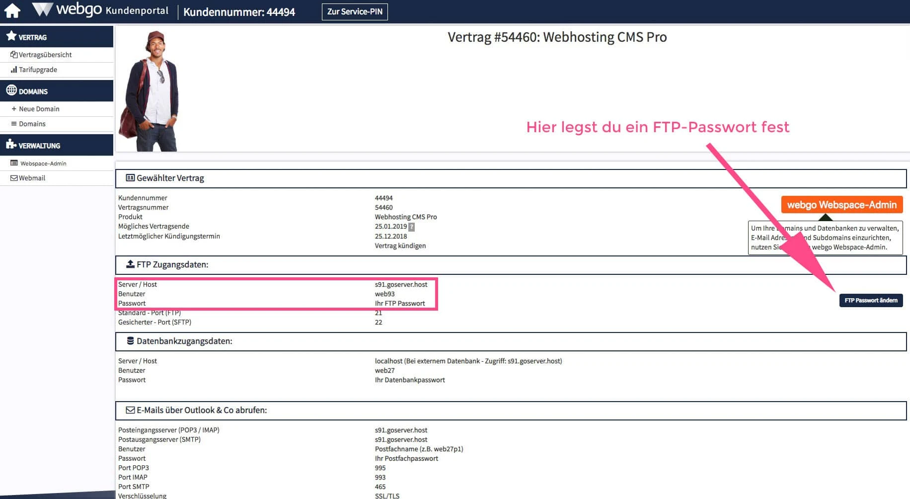 FTP-Zugangsdaten heraussuchen