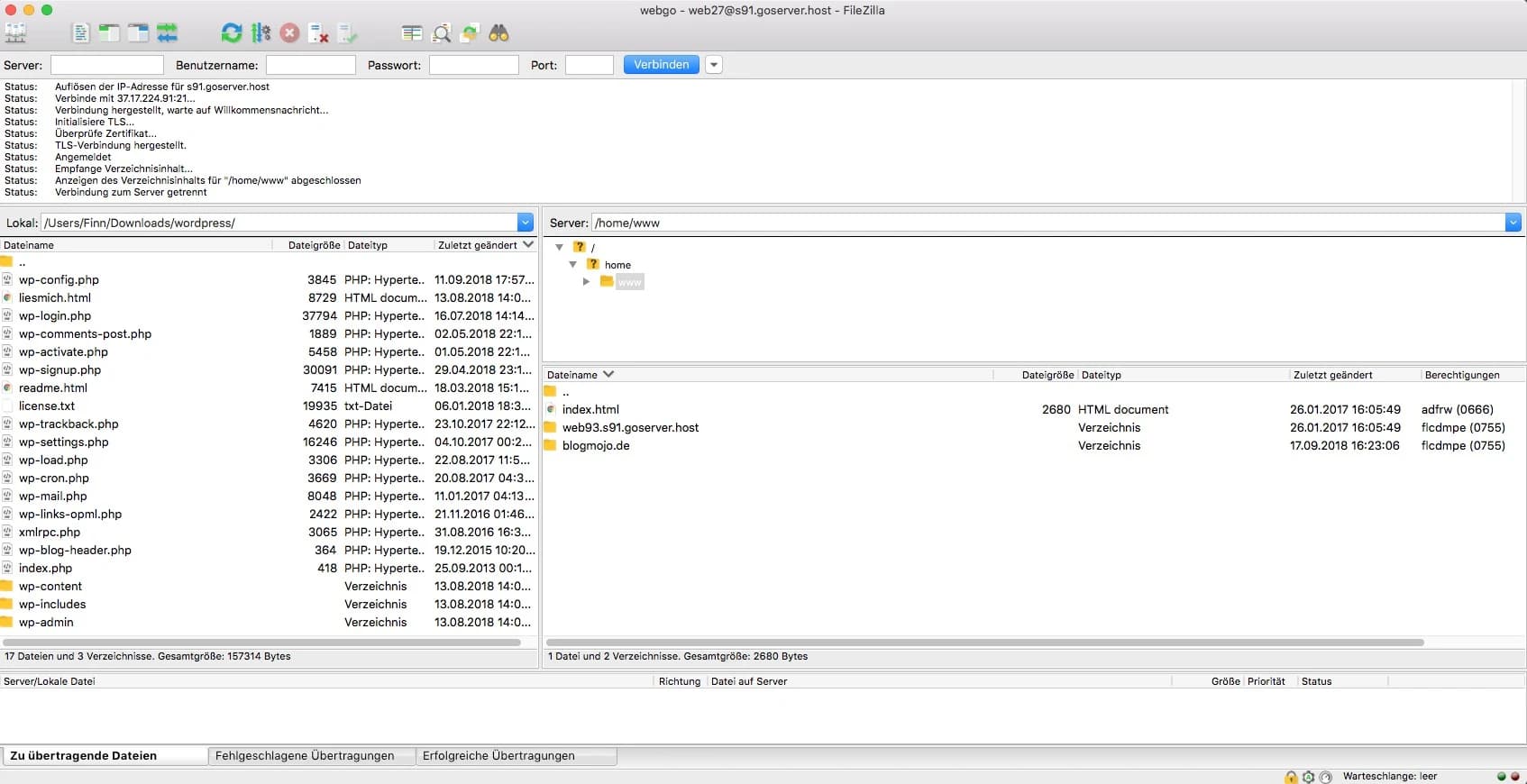 Verbindung zu FTP-Server hergestellt