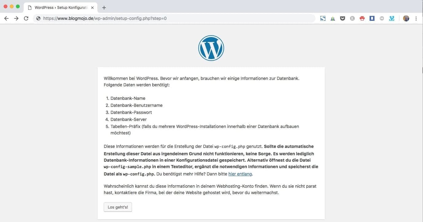 WordPress Informationen zur Datenbank