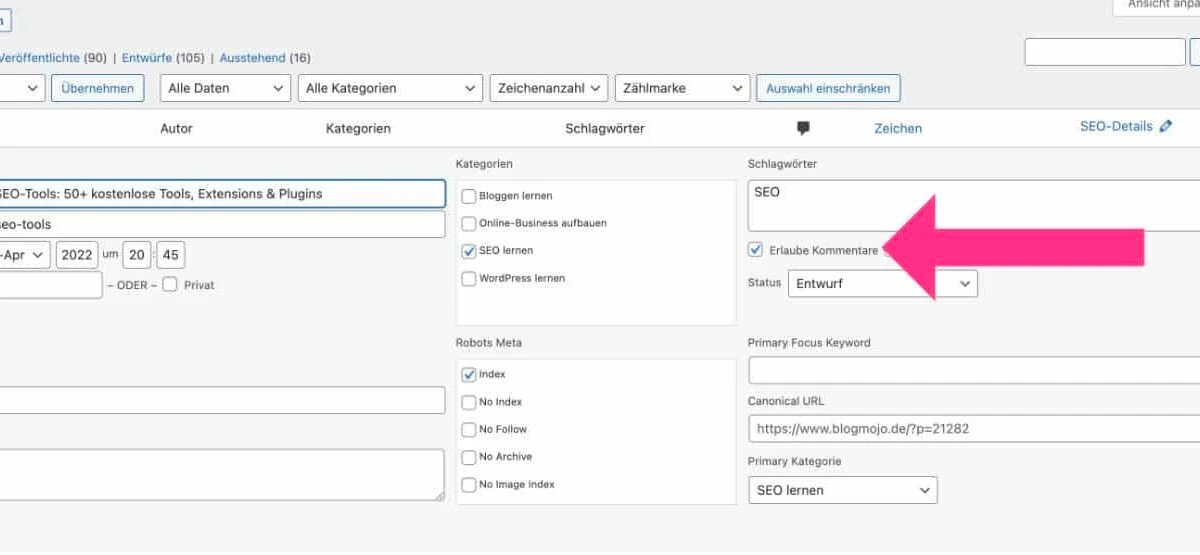 Einzelne Beiträge Kommentare deaktivieren