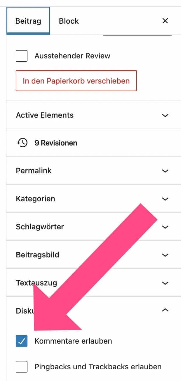 Kommentare für Beitrag deaktivieren