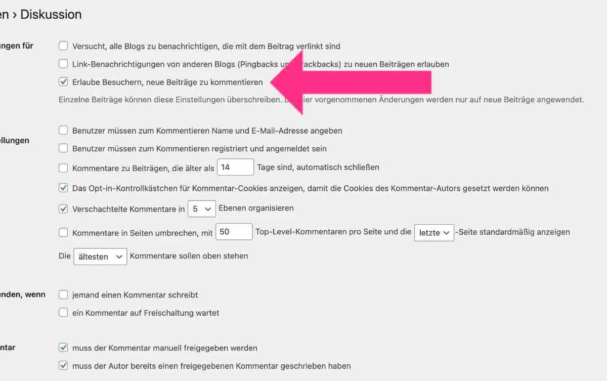 Kommentare für neue Beiträge deaktivieren