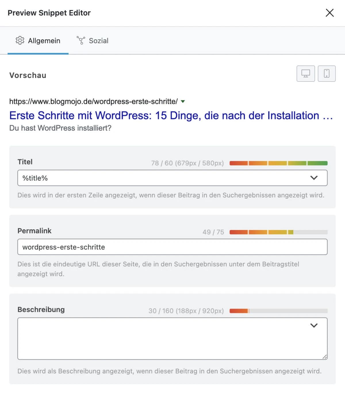 Mit Rank Math kannst du die Meta Daten einer Seite bearbeiten