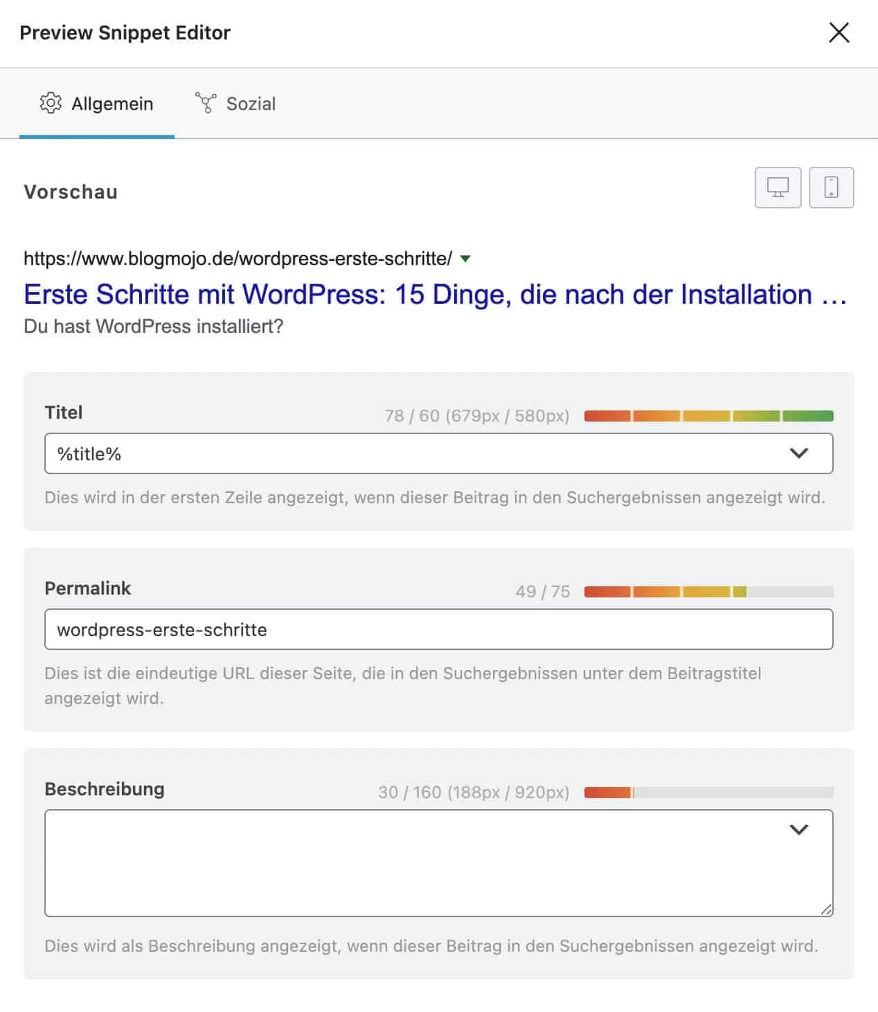 Mit Rank Math kannst du die Meta Daten einer Seite bearbeiten
