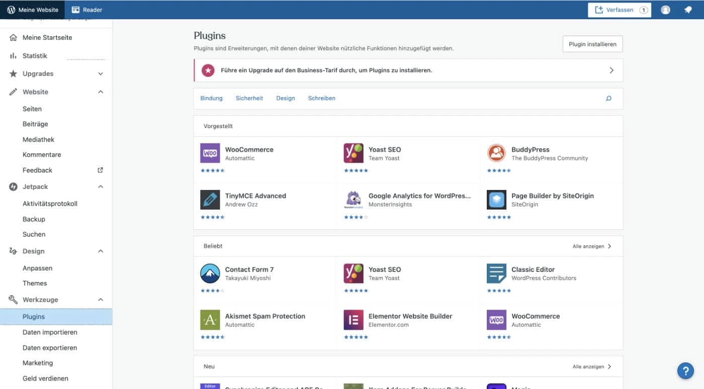 WordPress.com wird erst dann brauchbar, wenn du Plugins installieren kannst