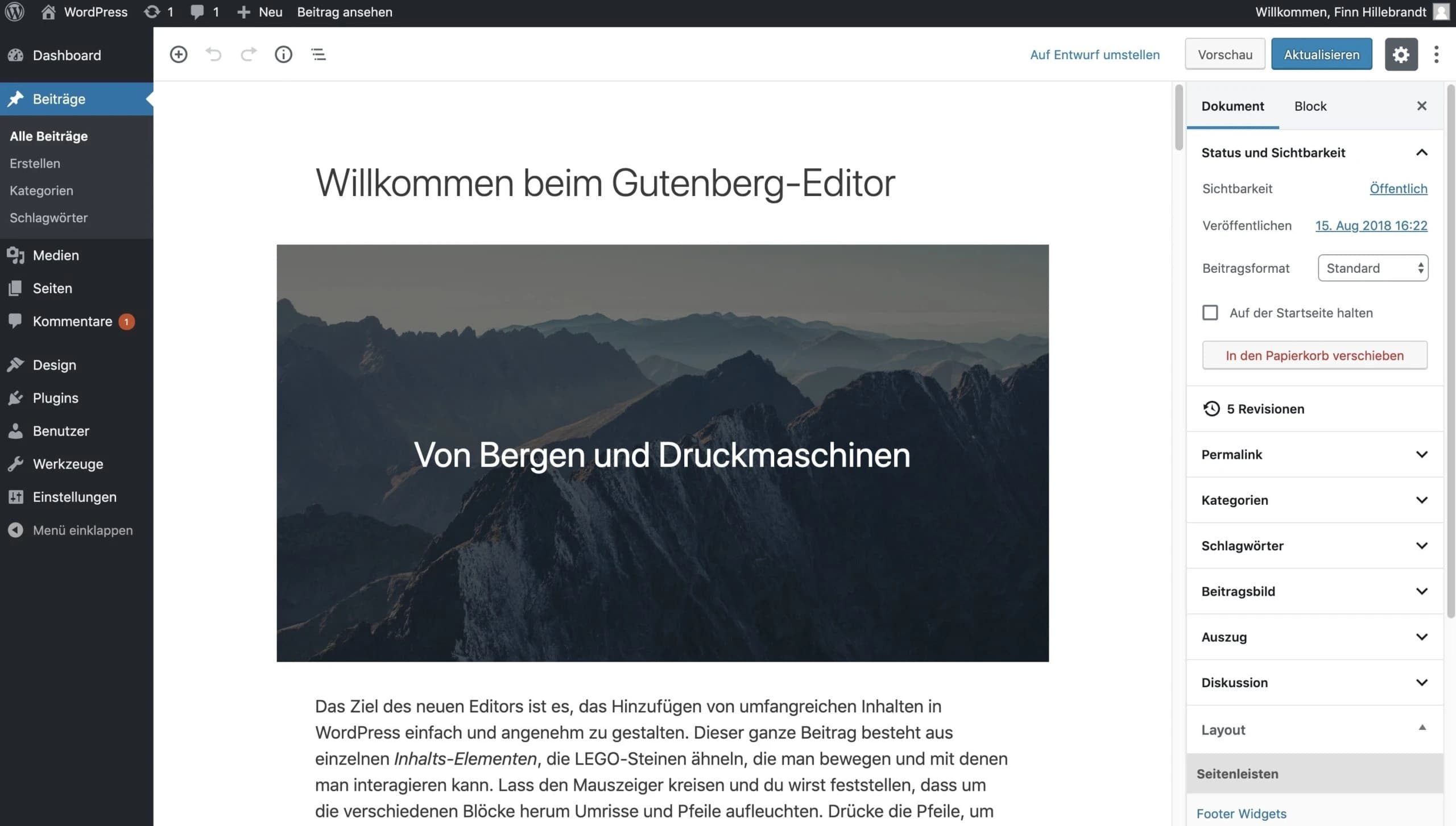 Einzelne Seiten und Beiträge lassen sich in WordPress mit dem Gutenberg-Editor erstellen