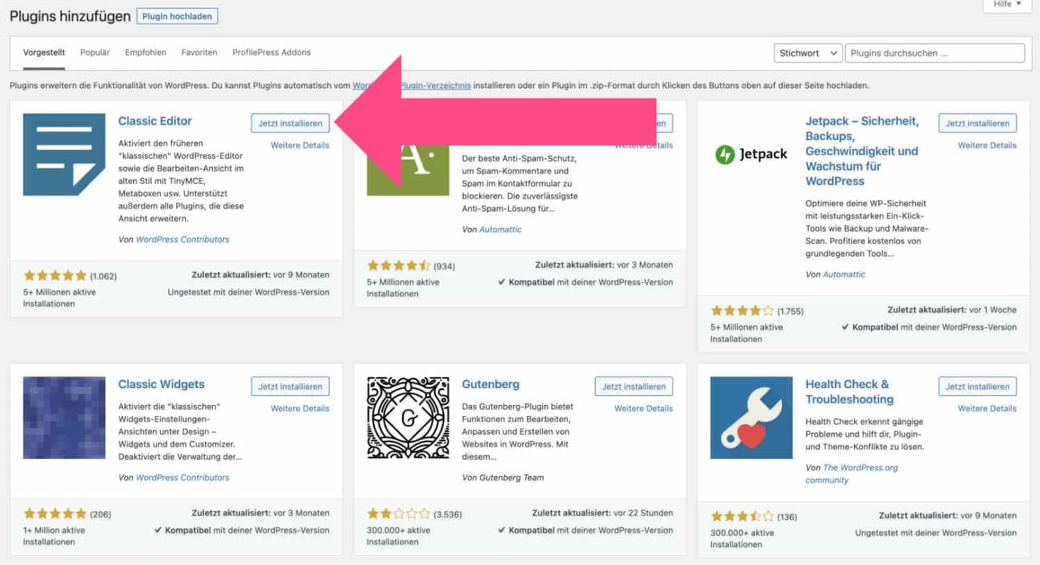 Plugin installieren standard