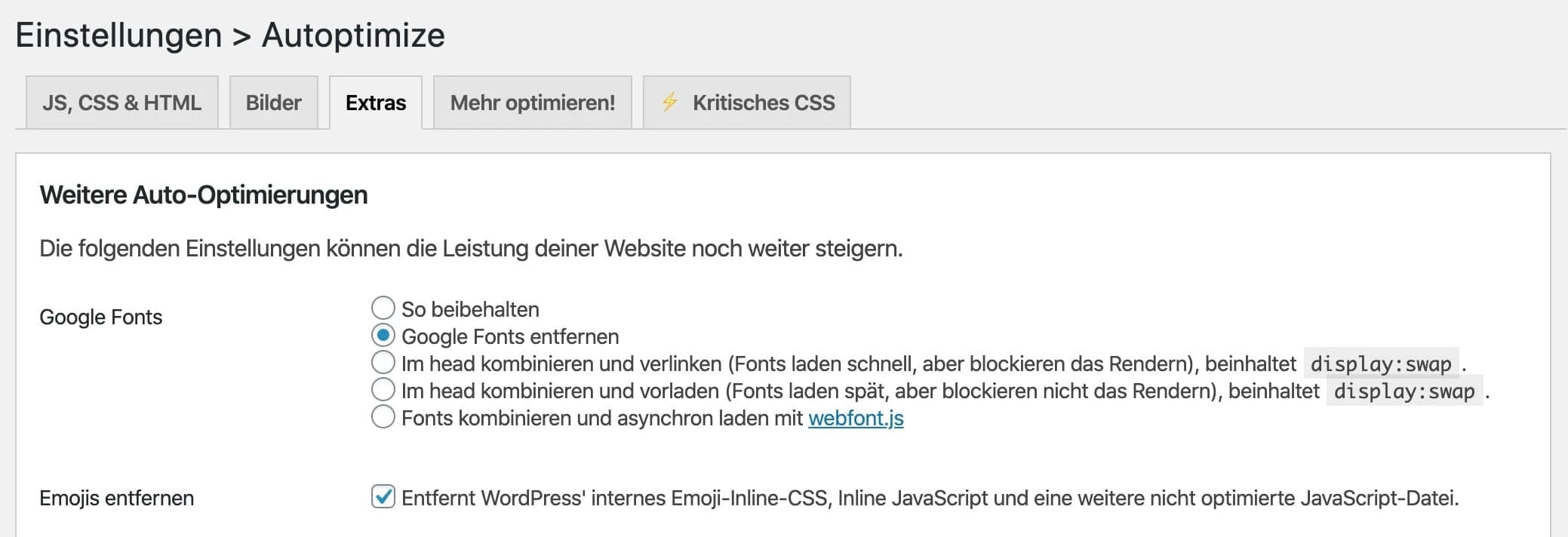 Emojis mit Autoptimize entfernen